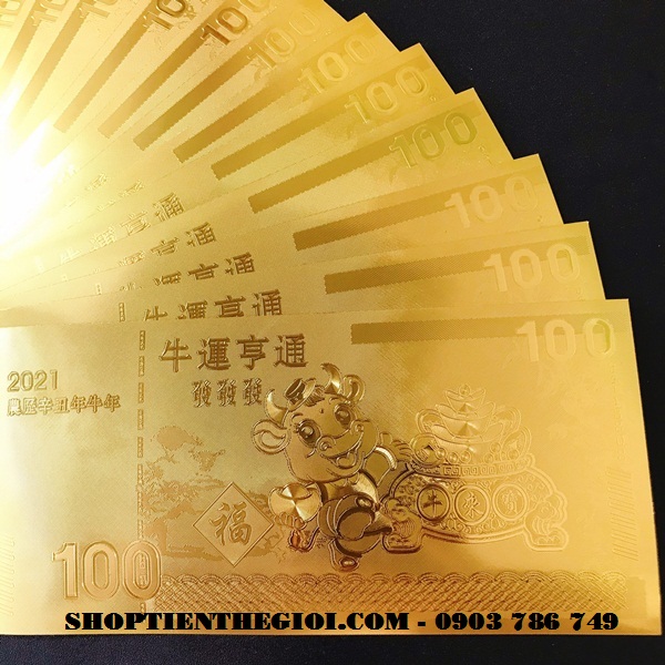 Tiền Lưu Niệm 100 Hình Con Trâu Mạ Vàng Plastic